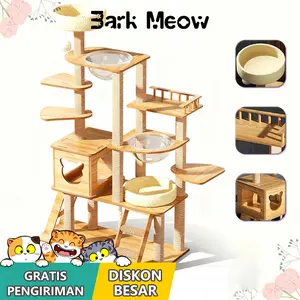 Rumah Menara Kucing Rangka Panjat Kucing Pohon Kucing  - Tempat Tidur & Bermain Kucing dengan Rongga Persembunyian, Anti Slip & Mudah Dipasang, Aman untuk Rumah