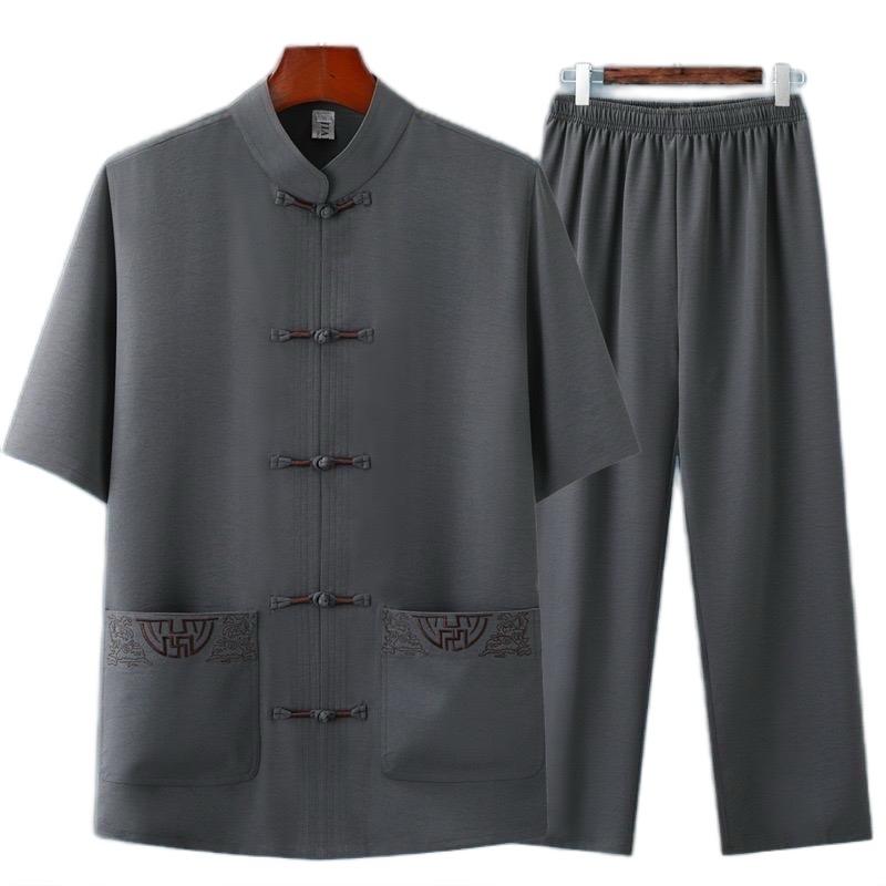 ( mã A99mới về )Bộ đồ Đũi cổ tàu Nam trung niên Sét bộ cổ tàu thiết kế sang trọng cao cấp cho bố, phối hình phượng rồng sum Họp , bộ mặc nhà siêu nhẹ ,thoáng mát cho bố và ông Cotton Mùa hè