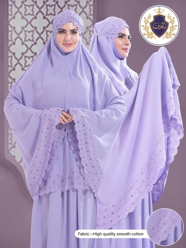 Telekung full Sulam cotton lenon,Telekung embroidery design,telekung ...
