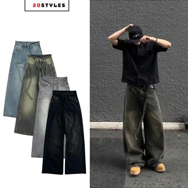 [ DEAL MỞ BÁN ] Quần Jeans Ống suông rộng Kèm Dây JU Unisex nam nữ form chuẩn, Quần bò ống đứng dáng suông rộng hottrend