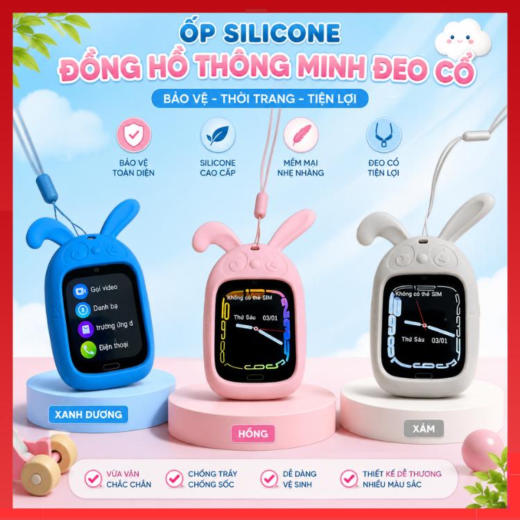 Ốp vỏ cho đồng hồ thông minh lắp sim Q12 , Q15 ,Q19 , P60 , Y36 Ốp silicone tai thỏ bảo vệ đồng hồ