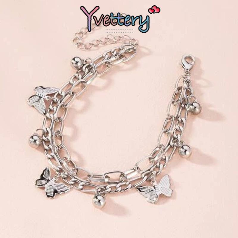 [❤️COD]Fashion Manis Gelang Bola Kupu-kupu Temperamen Sederhana Gelang Lapisan Ganda Rumbai—Yy 7