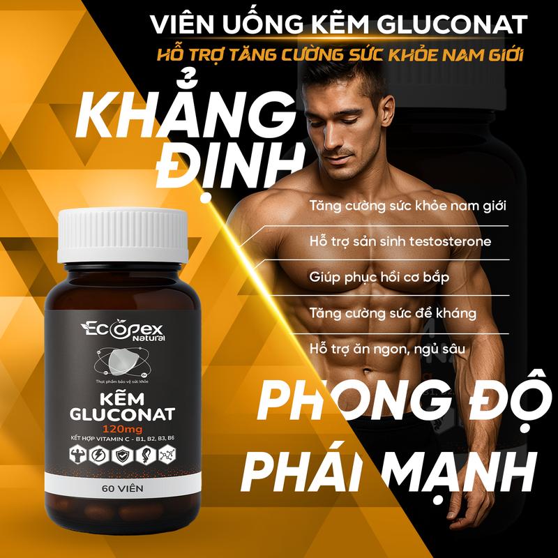 [Ecopex Natural] Kẽm Gluconat Hỗ Trợ Tăng Cường Sức Khỏe Nam Giới - Hộp 60 viên