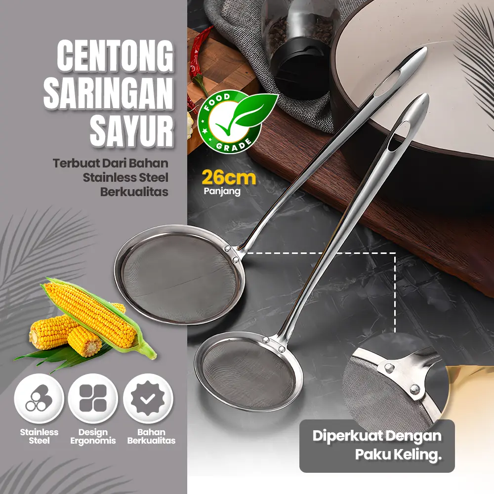 Saringan Busa Kecil Sendok Skimmer HotPot Saringan Jala Halus Sendok Stainless Steel Saringan Panci Sup