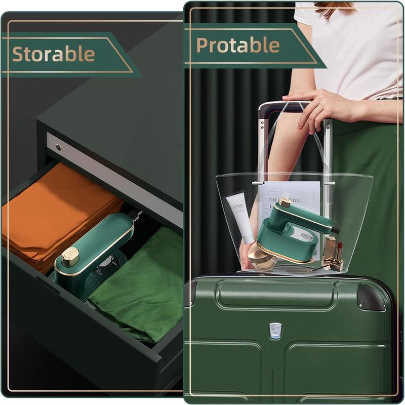 Product Introduction of Compact Travel Mini Iron – 180° Rotatable, Foldable Garment Steamer with Quick Heat-Up, Lightweight & Portable Design for Wrinkle Removal, Dark Green ABS Material, 3 Seconds Fast Wrinkle Resolution 4
