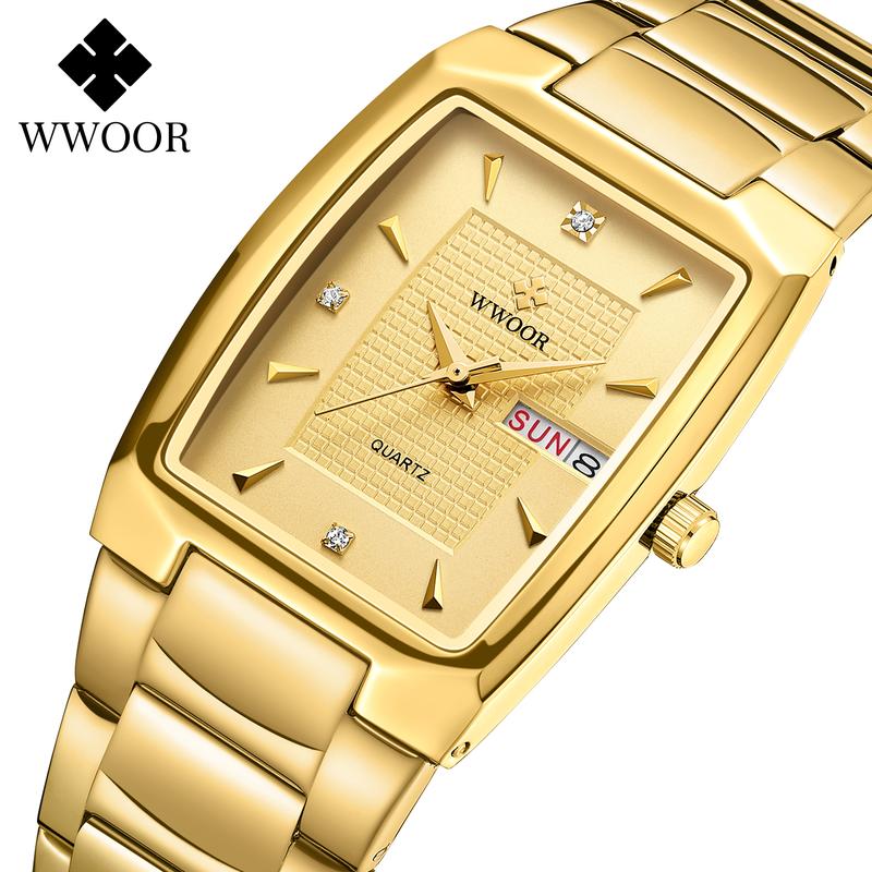 WWOOR Watch -Đồng Hồ Sang Trọng Cho Nam, Không Thấm Nước, Với Vòng Tay Thép Không Gỉ, Thể Thao, Chính Hãng, Sang Trọng, Vàng, Thạch Anh, 8837 Voi