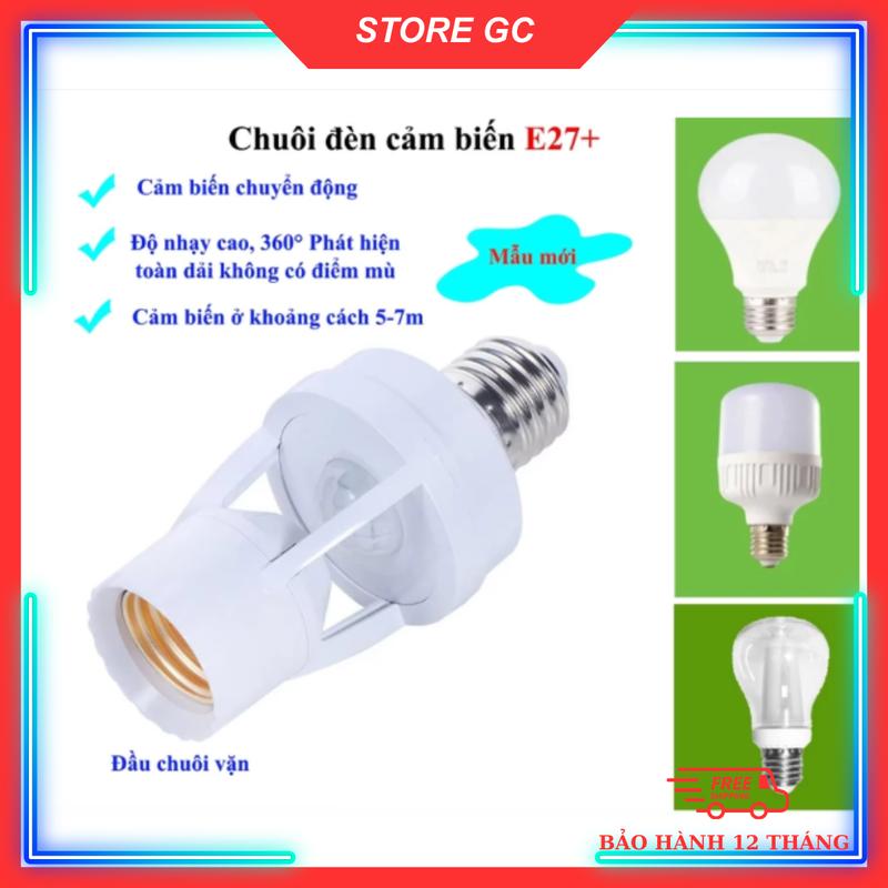 Đui đèn cảm ứng chuyển động thông minh, công tắc cảm biến hồng ngoại 360 độ, đui xoáy E27 đui treo cảm biến