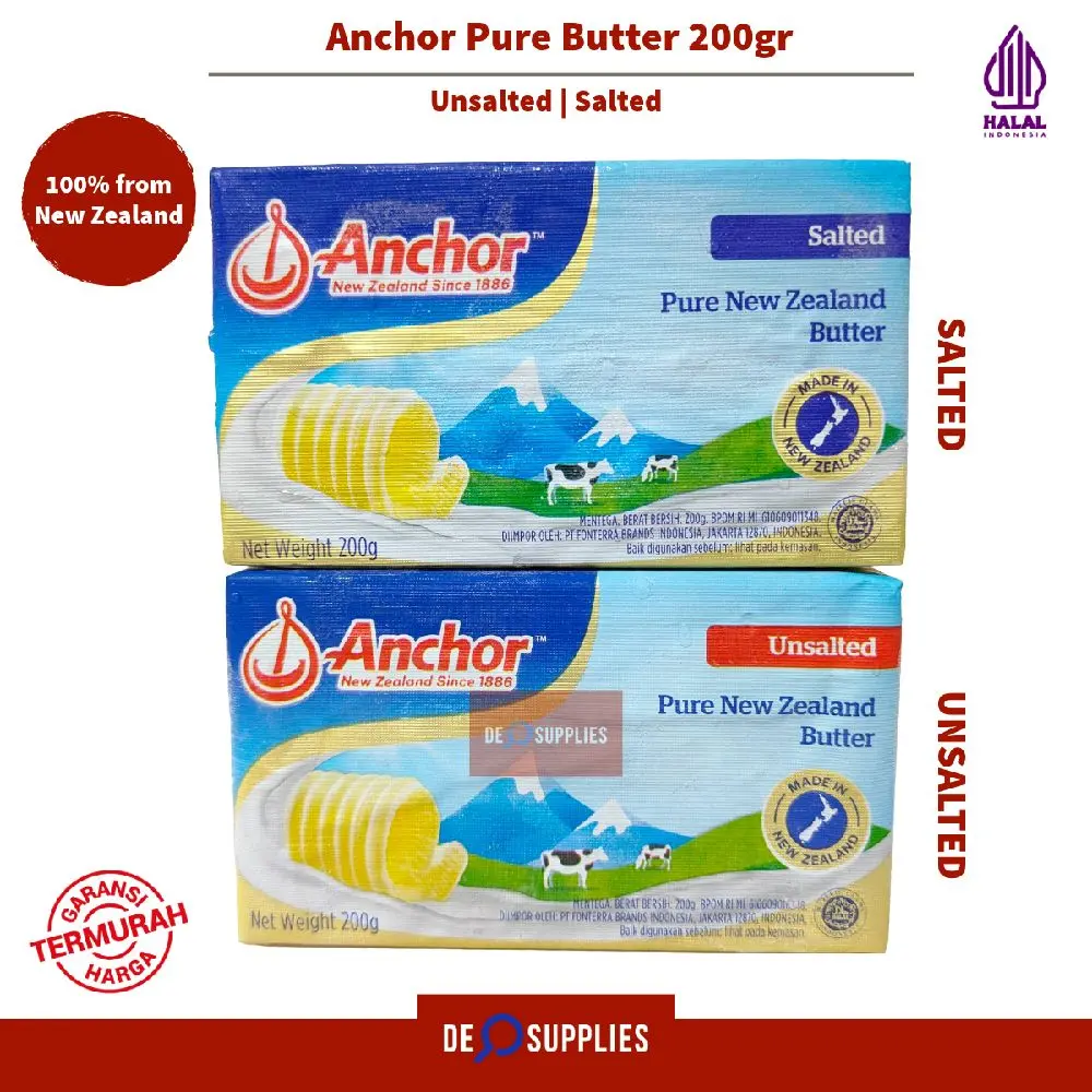 Anchor Butter Unsalted / Salted 200gr - Pure New Zealand Butter Premium Wangi Original