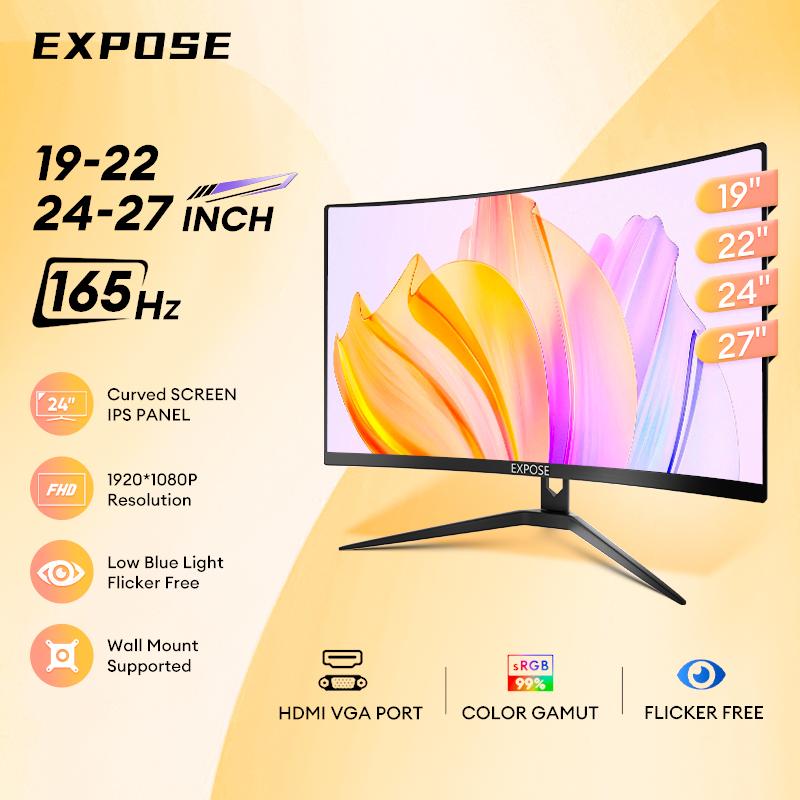 【EXPOSE】Monitor Curved 19/22/24/27 UHD Flat inch 1080p 1K/2K/4K ...