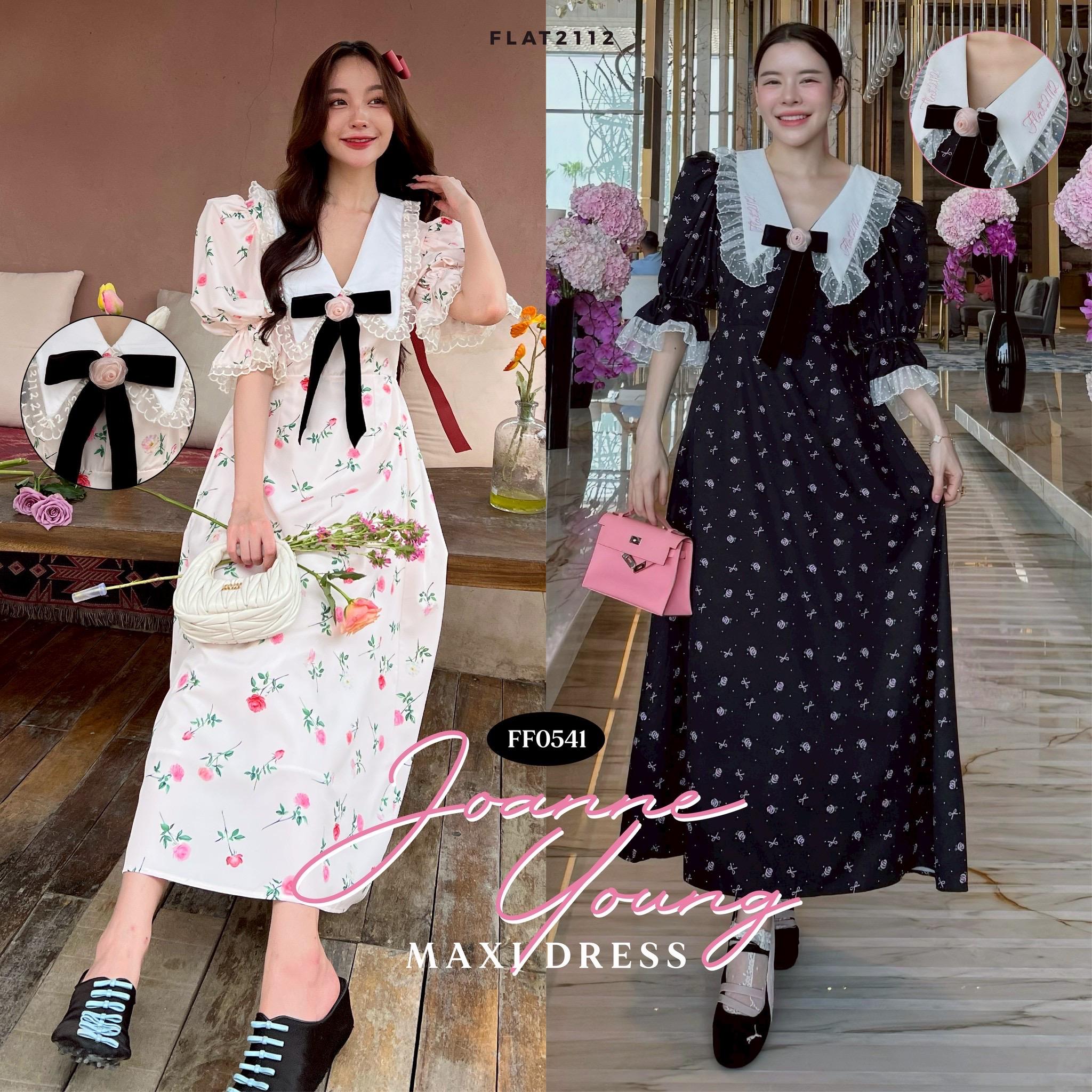 FLAT2112 : JOANNE YOUNG MAXI DRESS เดรสยาว เดรสออกงาน ชุดใส่เที่ยว แต่งลูกไม้ (FF0541)