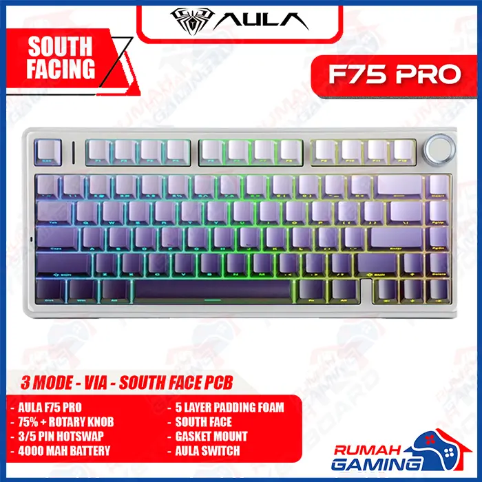 Mechanical Keyboard - Aula F75 - 75% Compact - 3 Mode - Gaske Mount - RGB - PBT Keycap 4