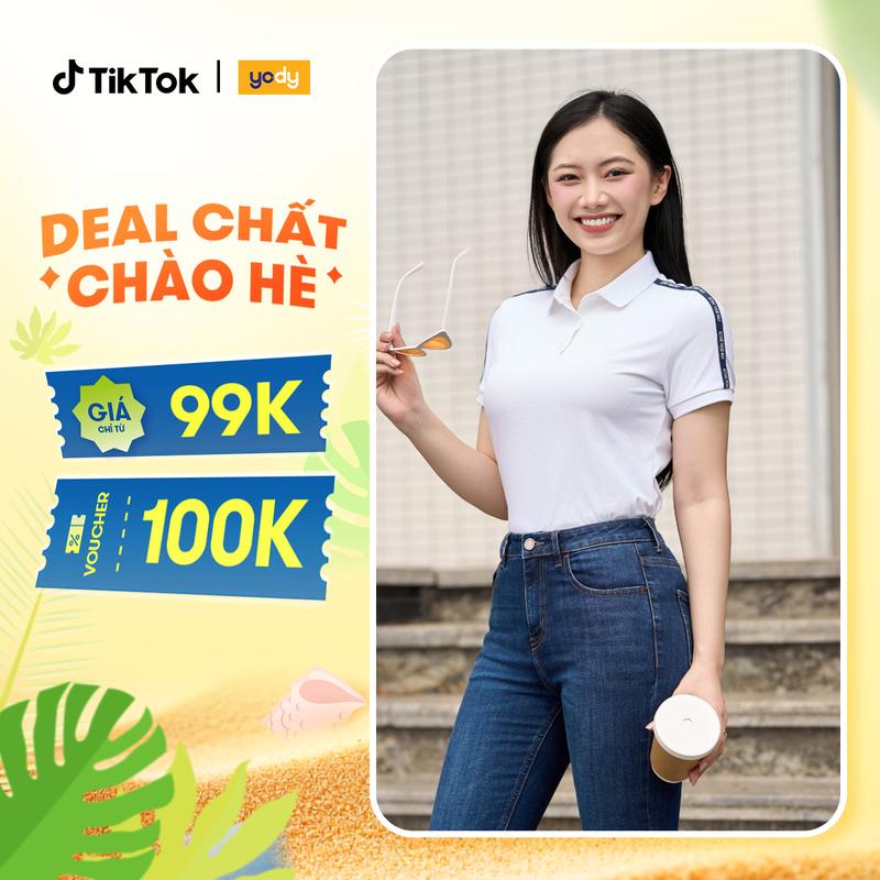 YODY Áo  POLO WAFFLE Nữ Phối Dây Dệt Vai WAPO25S009