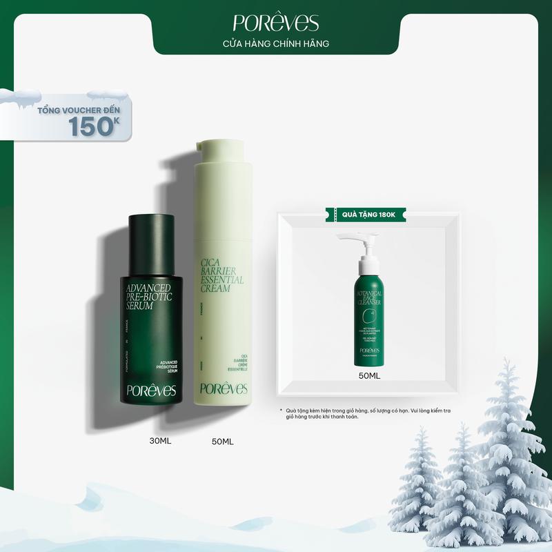  PORÊVES Combo Skincare Kem Dưỡng Ẩm Cica Barrier Essential Moisturizer 50ml và Serum Dưỡng Ẩm Hỗ Trợ Phục Hồi Advanced Prebiotic Serum 30ml | Làm Đẹp Da Nam Nữ Rau Má 