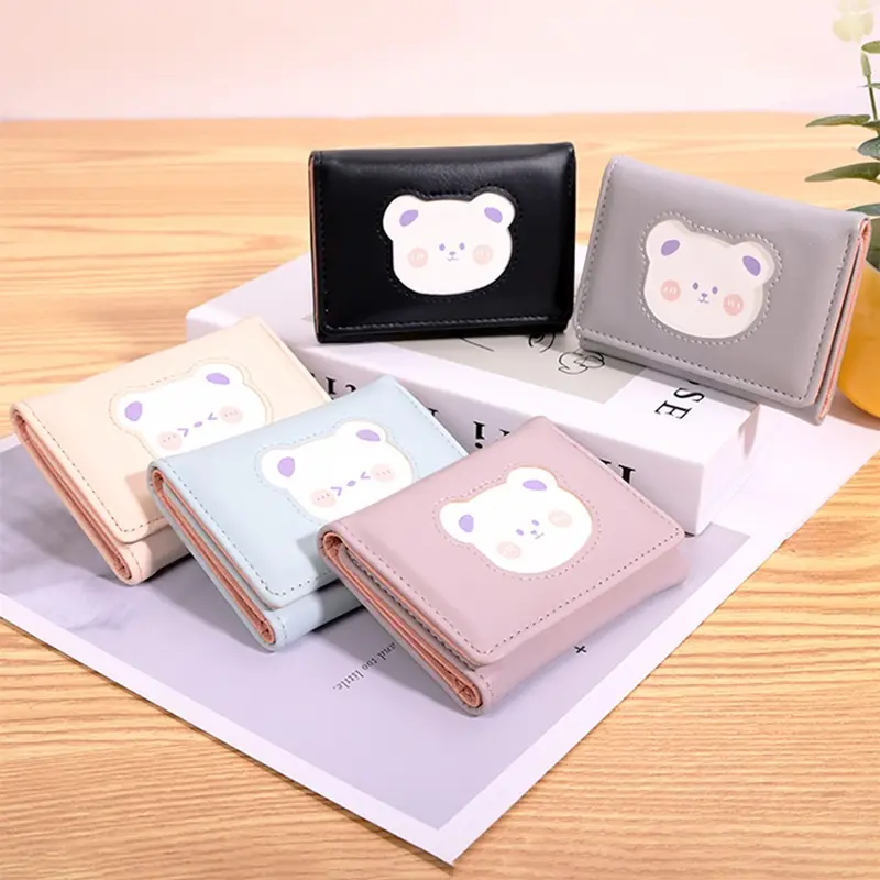 PW40 - ATS Dompet Lipat Wanita Simple Bear Cute Trifold Dompet Wanita Pendek Teddy Korean Style 2