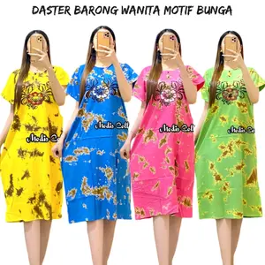 Daster Wanita Dewasa Barong Motif Bunga Busui Friendly Baju Tidur Remaja Lengan Pendek Dada Kancing Depan Model Kerah Leher Bulat U Neck Panjang Dress dibawah Lutut Bahan Rayon Premium Super Tebal Adem Halus Nyaman Kombinasi Warna Warni Kekinian Terbaru