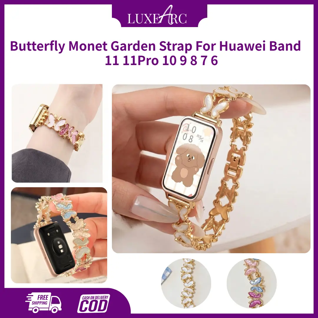 Strap For Huawei Band 11 Pro 11 10 9 8 7 6 dan PEJE Band 1- Monet Garden Butterfly Tali Jam Motif Bunga Kupu Kupu Gelang Manik Mewah Wanita