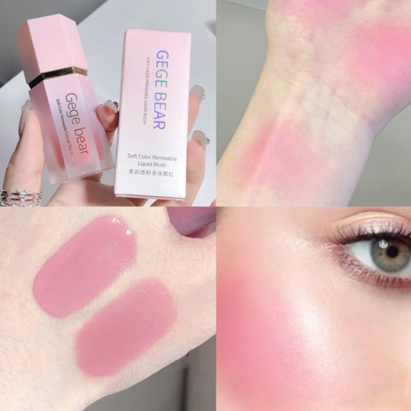 Gege Bear - Phấn Má Hồng Dạng Lỏng, Ống Màu Hồng, Đường Viền Mờ Tự Nhiên, Không Thấm Nước