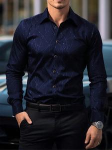 Camisa de hombre de manga larga con estampado geométrico vintage, top casual de moda para uso diario y ocasiones especiales, idea perfecta para regalo