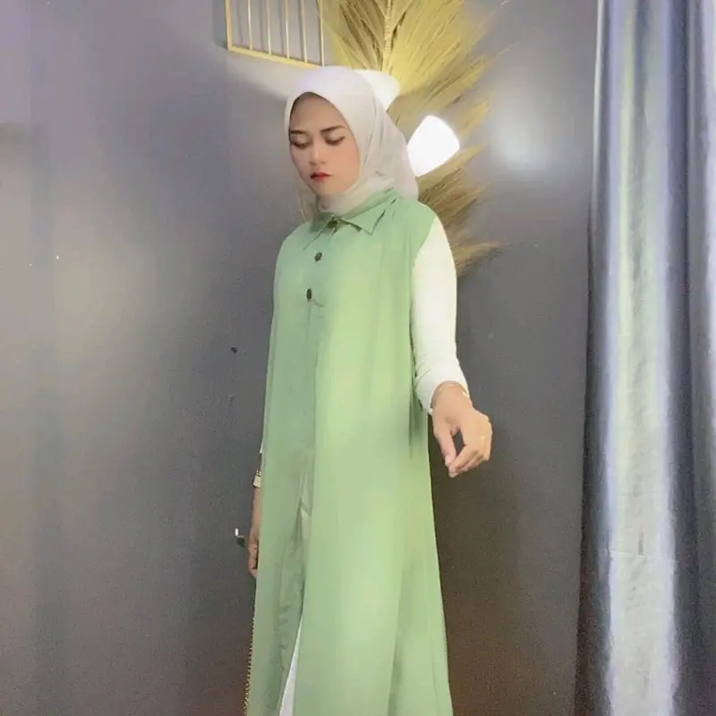 Outer Ceruty Long Dress Cardigan Kardigan Wanita Panjang Muslim Polos Tanpa Lengan Oversize Atasan Kancing Midi Dress Kondangan Cantik Jumbo blazer brokat aira outfit outer tenun 4