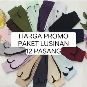 12 Pasang Kaos Kaki Muslimah Wanita Berkualitas Tinggi - Bahan Poliester 70% - Umroh Jempol Kaus Hitam Panjang Dewasa spandex nylon sesuai gambar kaus kaki