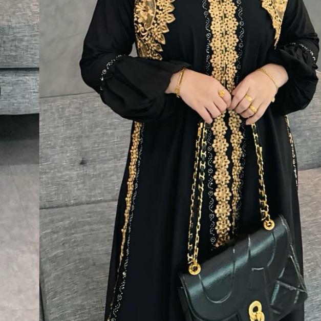 Abaya Turki Gamis Arab Jasmine Muslimah Wanita Dress Kode 007 Mewah Hitam 4