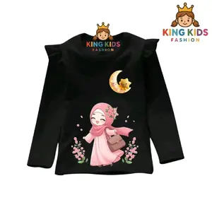 Kaos anak gambar muslim baju anak perempuan lengan panjang muslimah jilbab bunga BB / BUNGA