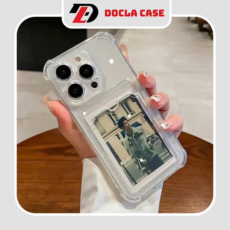 Ốp lưng ip trong Suốt Có Ngăn Đựng Thẻ Siêu Mềm Bảo Vệ Bốn góc 7plus/8plus/x/xs/11/12/13/14/15pro/max/16/16pro/16promax- DOCLA CASE