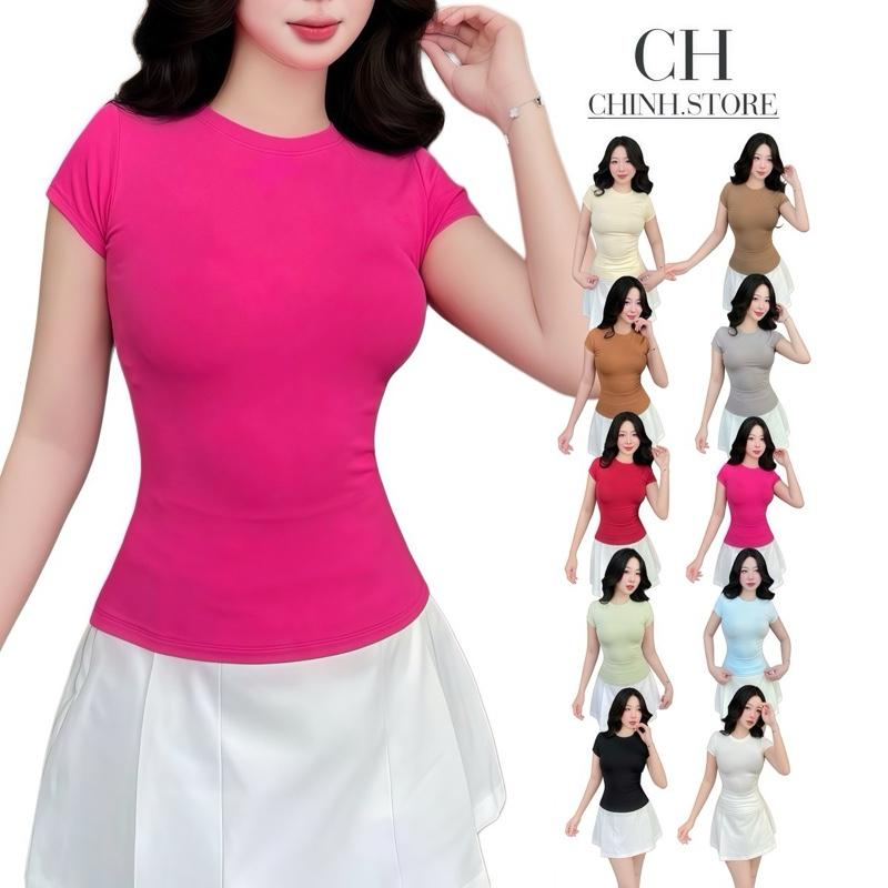 Áo thun cổ tròn Basic phom ôm thắt eo chất borip cotton- Áo ôm body nhiều màu xinh - B1