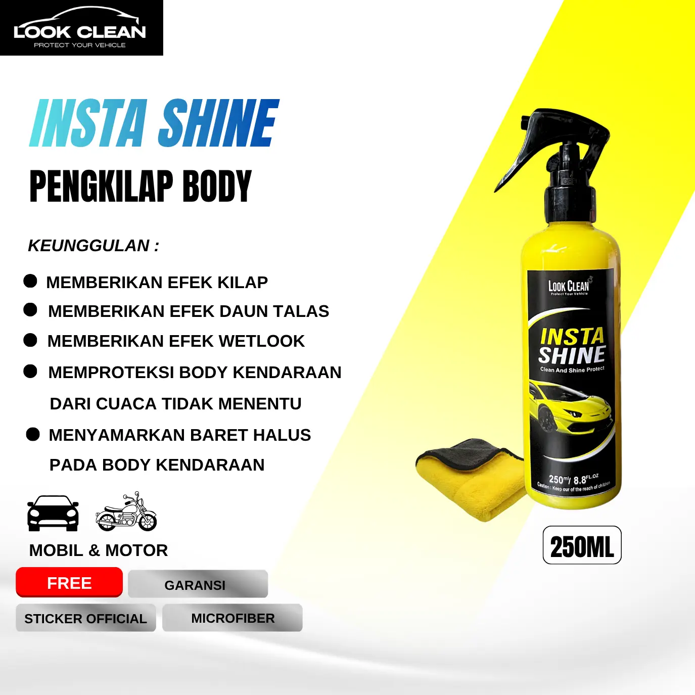 Insta Shine Premium | Pengkilap Body Motor Mobil Helm Glossy by LOOK CLEAN