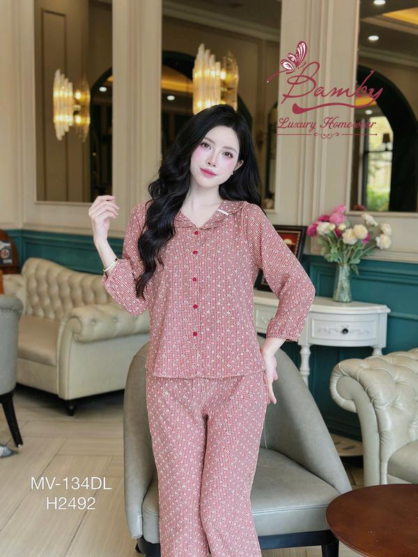  Bộ Pyjama - Bộ Đồ Ngủ - Bộ Mặc Nhà Cho Nữ Tay Lỡ Cổ Sen Vải Đũi Mát Mềm mại Thoải Mái size 40-63kg - Đồ mặc nhà dễ thương sang chảnh - 3 màu - Bộ đồ ngủ nữ - Bộ mặc nhà nữ - Bộ đồ pyjama mặc nhà 