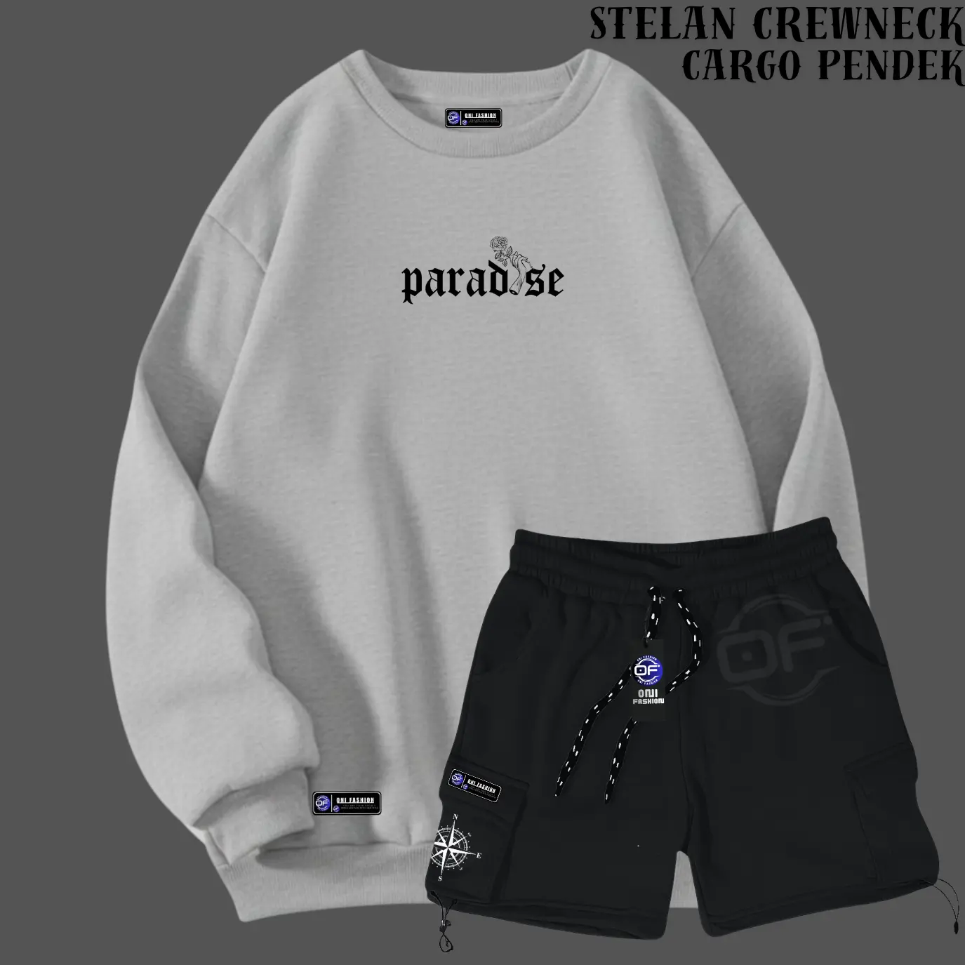 New Outfit Pria Sweater Stelan Crewneck Celana Cargo Hitam Bahan Katun Fleece Tebal Setelan Cruneck Warna Abu Misty Oversize Model Korean Style 2026 Terbaru Stelan Cowok Cewek Unisex Premium Size M-L-XL-XXL