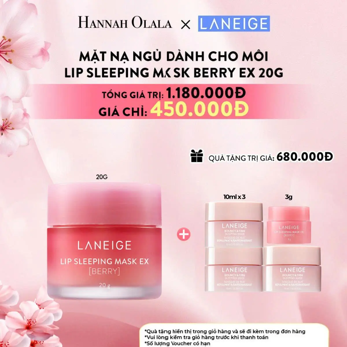 LANEIGE x HANNAH OLALA - Mặt nạ ngủ dưỡng môi hồng hào căng mượt LANEIGE Lip Sleeping Mask EX 20g