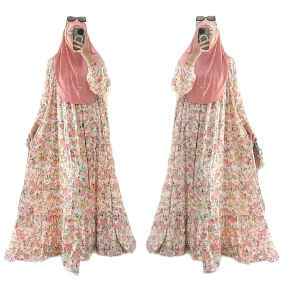 Gamis bunga rayon set hijab gamis jumbo Dress