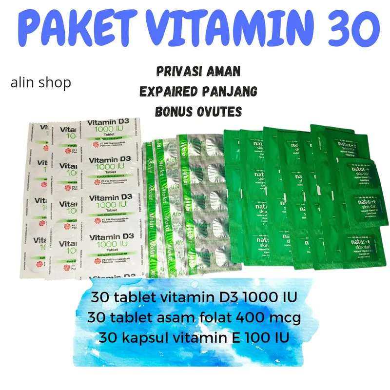 PAKET VITAMIN LENGKAP vitamin D3,  Vitamin E asam folat dan tablet tambah darah 3