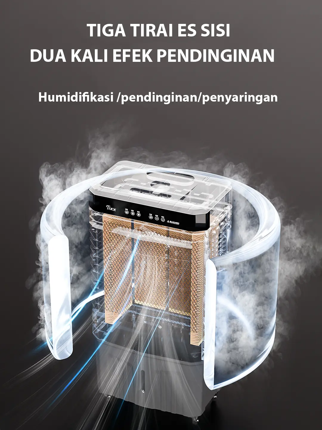 【COD】TIXX Air Cooler Kipas Angin Pendingin Udara Tangki Besar 10L/15L/40L dengan Es Kristal Refrigerasi Tiga Lapis Tirai Es Suplai Udara Sudut Besar Tiga Kecepatan Angin Humidifikasi Penyaringan Udara Dingin Portable Air Conditioners
