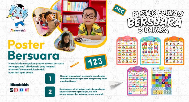 Product Introduction of Mainan edukasi poster anak berhitung poster angka bersuara 3 bahasa Indonesia inggris arab 0