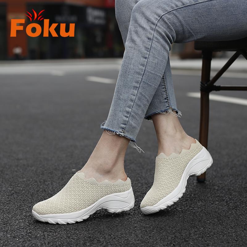 FOKU Sepatu Slop Santai Wanita Slip On Sneakers Korea Terbaru 9