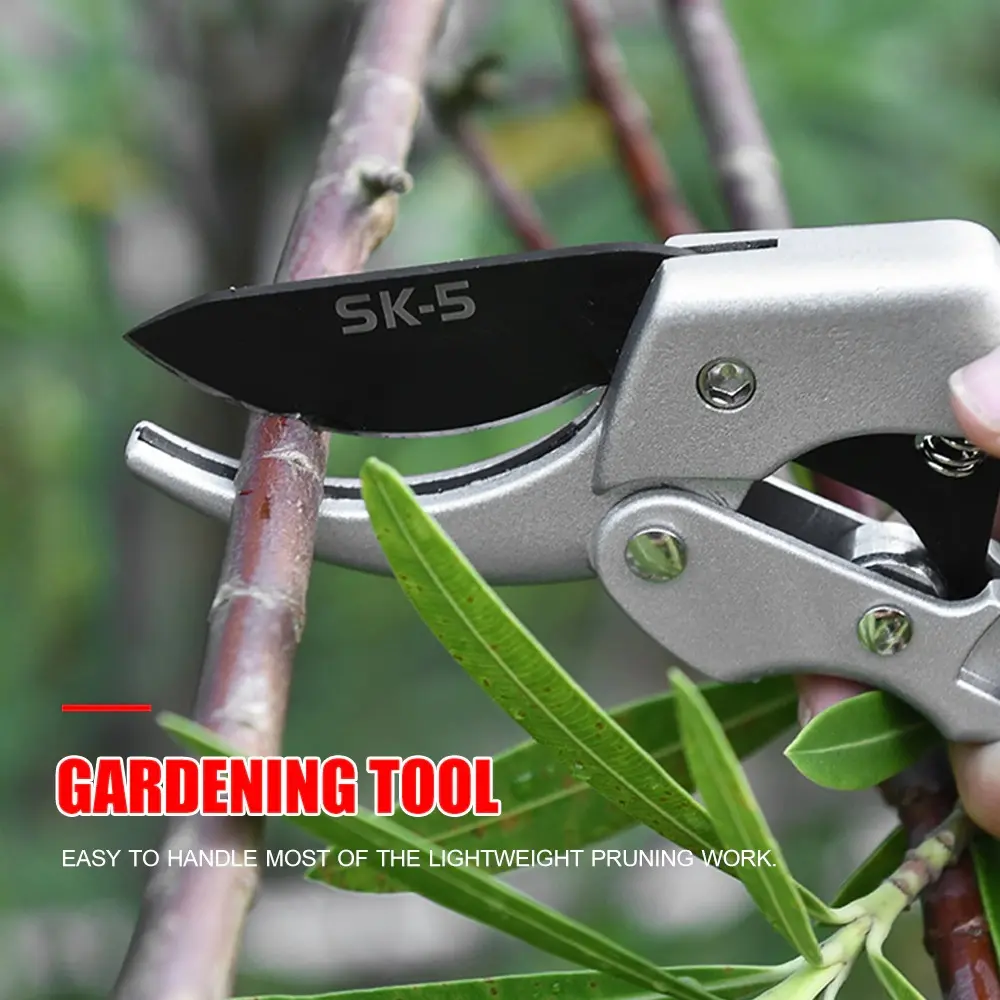 KKMOON Gunting Taman Ranting Tumbuhan Bunga Garden Pruning Shear Scissors - SKS-5 - Silver