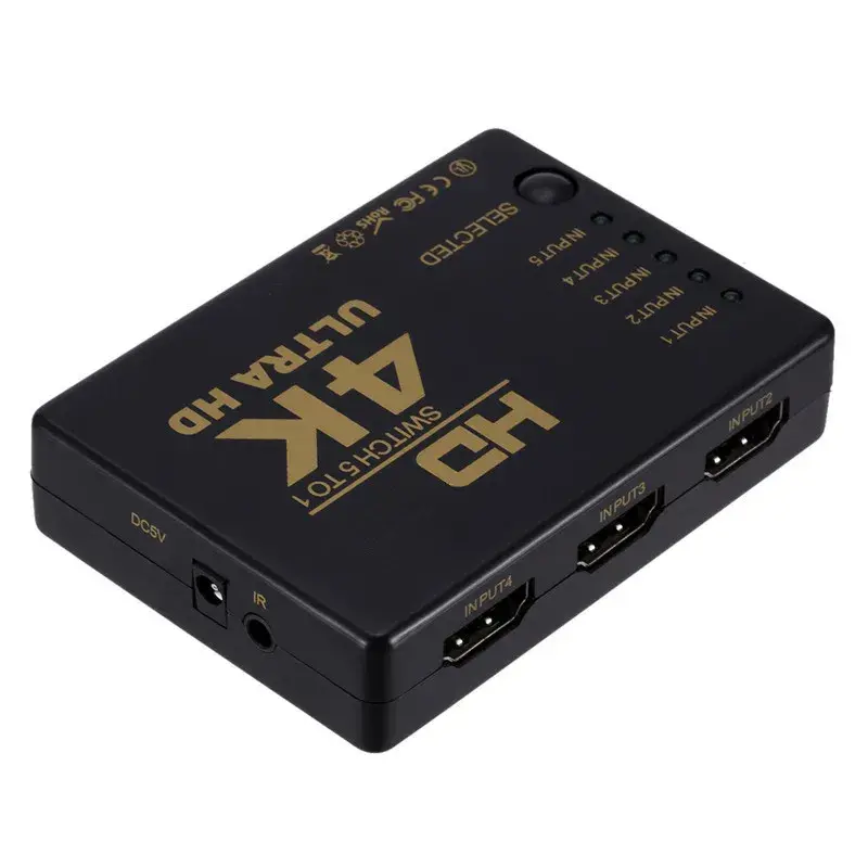 Bộ chuyển mạch tương thích HDMI, 4K * 2K, 1x5 cổng, 5 đầu vào, 1 đầu ra, Hub bộ chọn bộ chia, Điều khiển từ xa IR, Hỗ trợ 3D, Thích hợp cho PS3 và Xbox 360 4