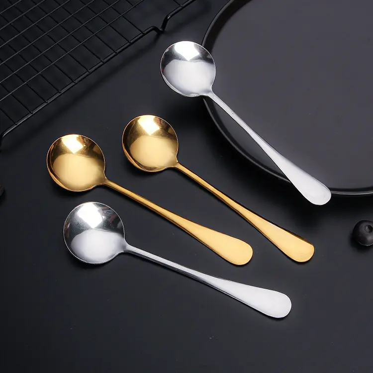 2/4/6/8 pcs Dessert spoon stainless steel small round spoon gold internet famous round spoon breakfast spoon lotus root powder oatmeal bird's nest honey small spoon