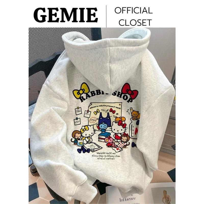 Áo hoodie zip khoá kéo in RABIT SHOP form rộng ( có túi trong ) nón to 2 lớp chất nỉ bông loại dày 360gsm Hoodie Women