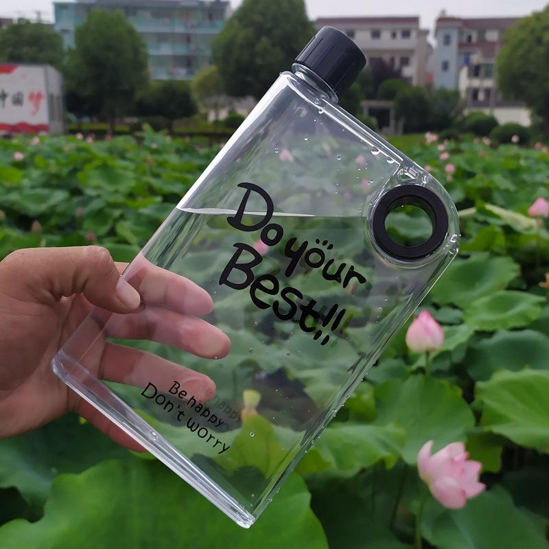 Product Introduction of Creative Square Book Water Bottle Ring Water Bottle Notebook Water Bottle Clear Plastic Cup Outdoor Portable Flat Water Cup 12
