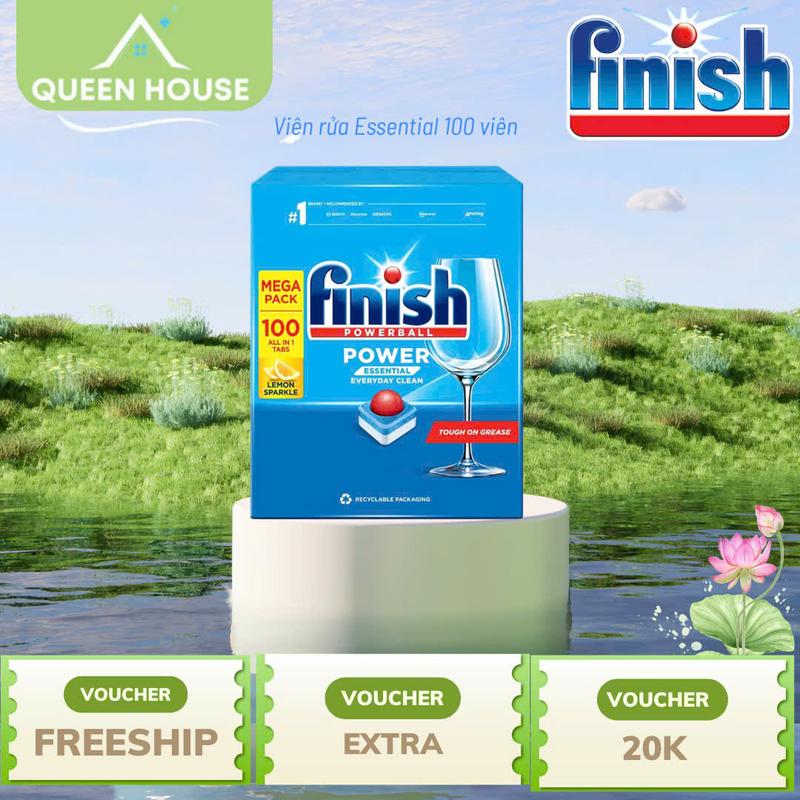 Viên rửa chén bát Finish Essential hương chanh 100 viên [HÀNG CHÍNH HÃNG CÔNG TY]