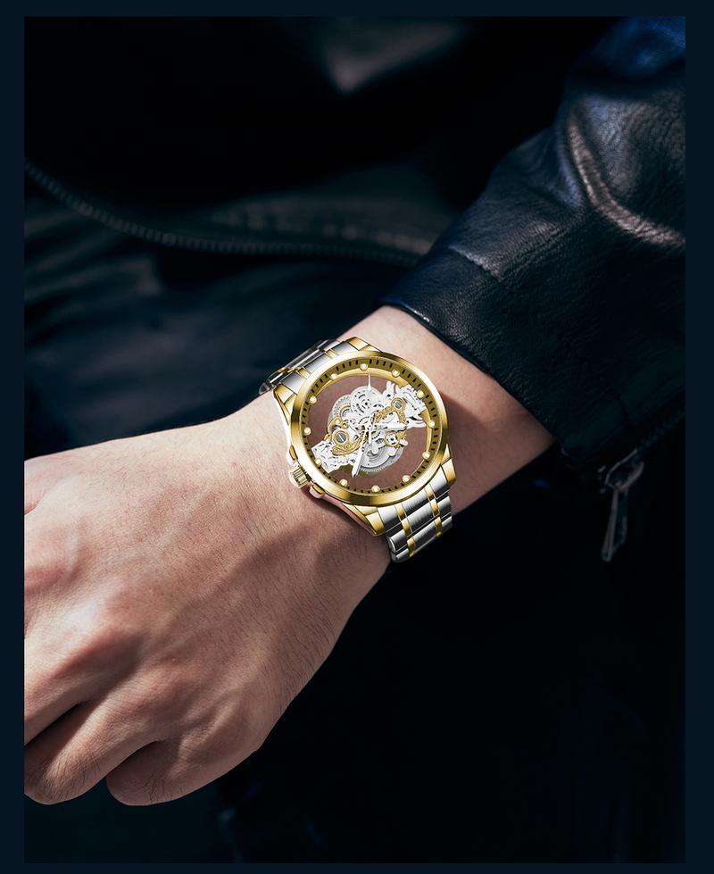 Product Introduction of 【003Harga telah diganti, cepat beli】BIDEN Jam Tangan Pria Anti Air Transparan Dial Cool Kuarsa Tali Stainless Steel Jam Tangan Cowok  YN0574 17