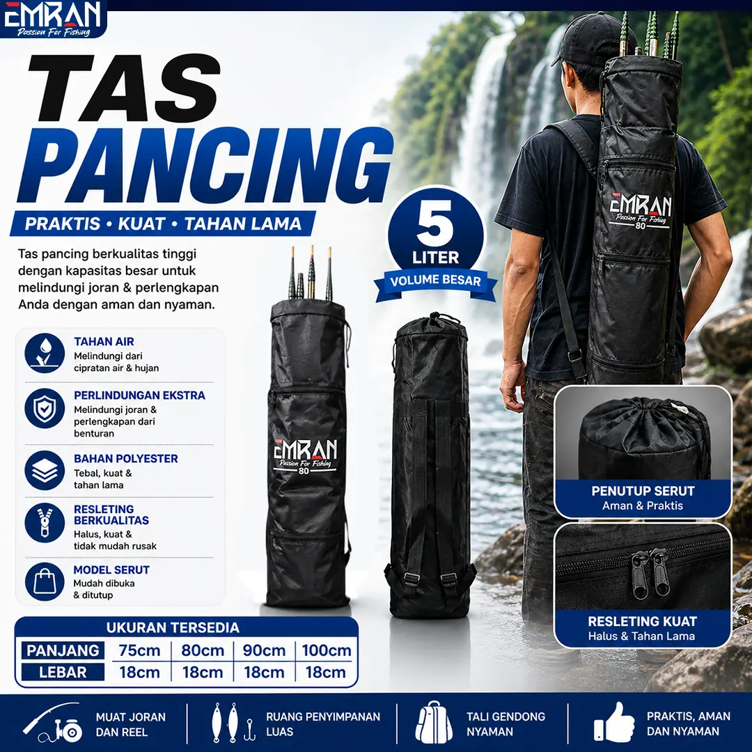 Tas Pancing Tegek Serut 2 Kantong Muat Joran 5-7pcs