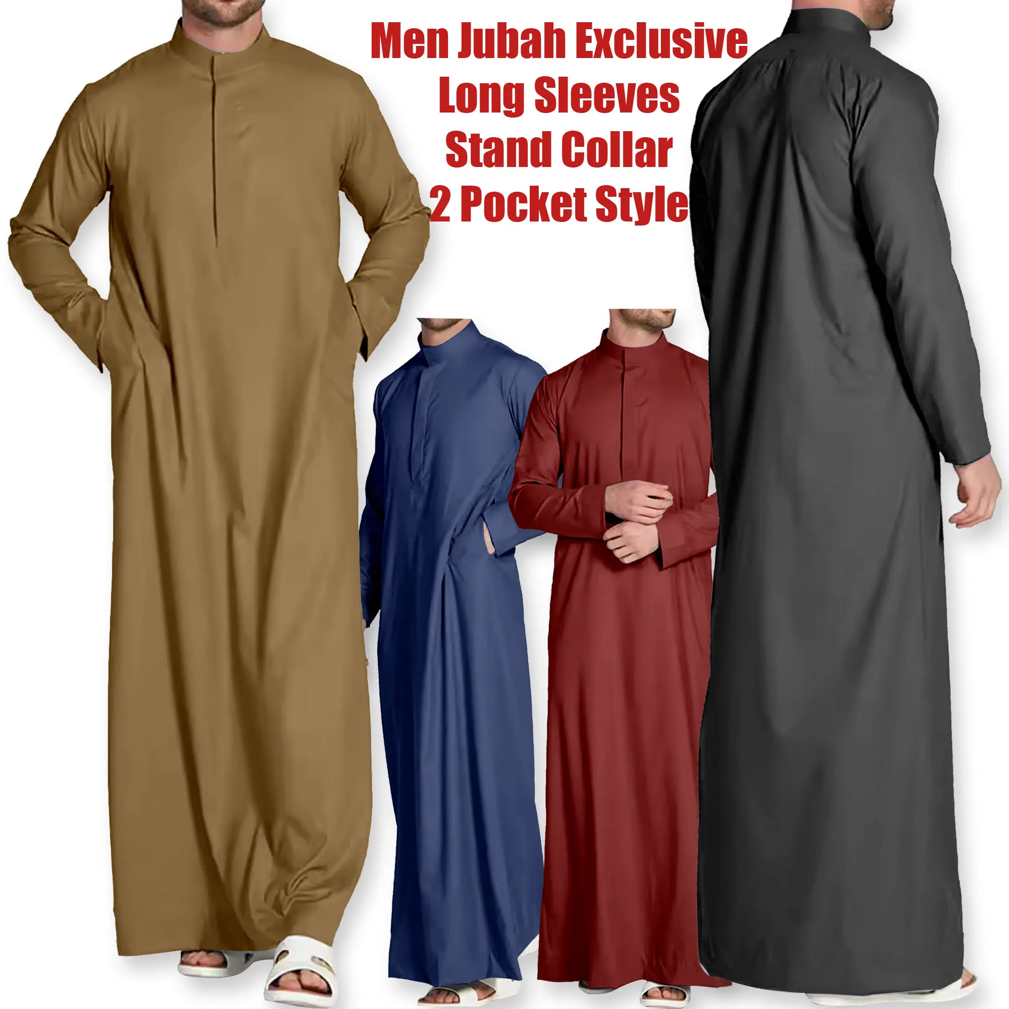 Jubah Lelaki Dewasa Lengan Panjang Jubah Berkolar Dua Pocket Style / Jubah Raya 2025 / S to 3XL