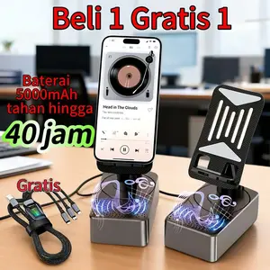 Beli speaker dapat kabel data 3-in-1 gratis.- 5000mAh Baterai Tahan 40 Jam Dudukan HP Speaker Bluetooth Power Bank Portable  Dudukan Ponsel Speaker Bluetooth Power Bank Ringkas Portabel Fleksibel