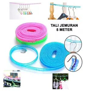 Tali Jemuran Baju 5 Meter Pakaian Praktis Gantungan Serbaguna 5m dengan Pengait Hook Multifungs