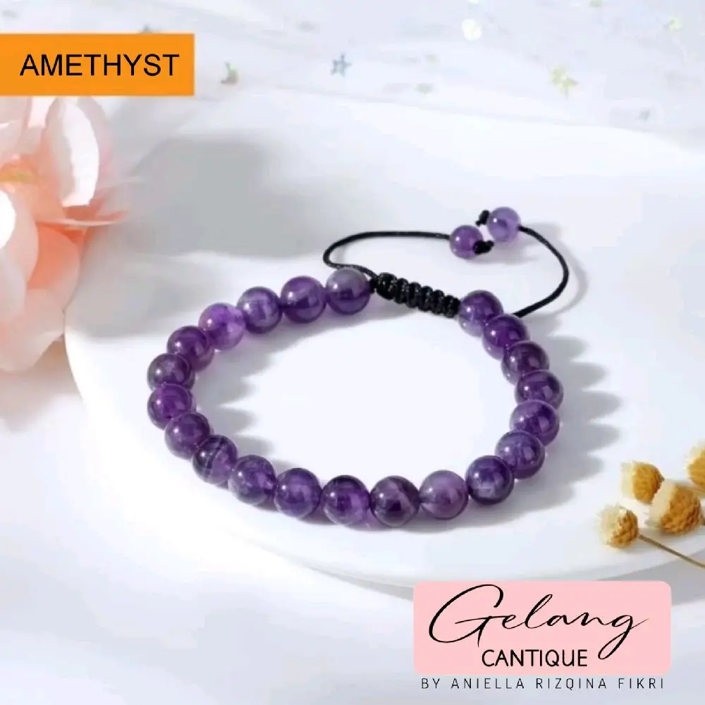 Gelang Batu Alam Kecubung Ungu Amethyst AAA, Gelang Yoga, Gelang Kesehatan, Gelang Untuk Mengatasi Kecemasan Ukuran 4/6/8 mm Bracelets Tali Pria Wanita harian gelang & bangle serut Tangan