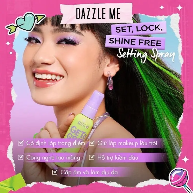 Xịt Khóa Nền Makeup DAZZLE ME Cố Định Trang Điểm Lâu Trôi Kiểm Soát Dầu Cosmetic Women Nữ Mỹ Phẩm Tea
